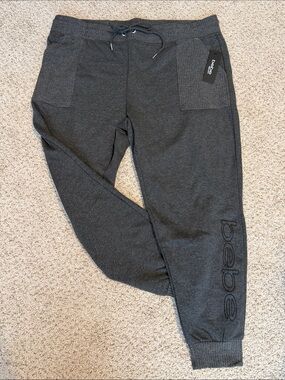 bebe heather Charcoal grey Logo Sweat Joggers, NWT 3X